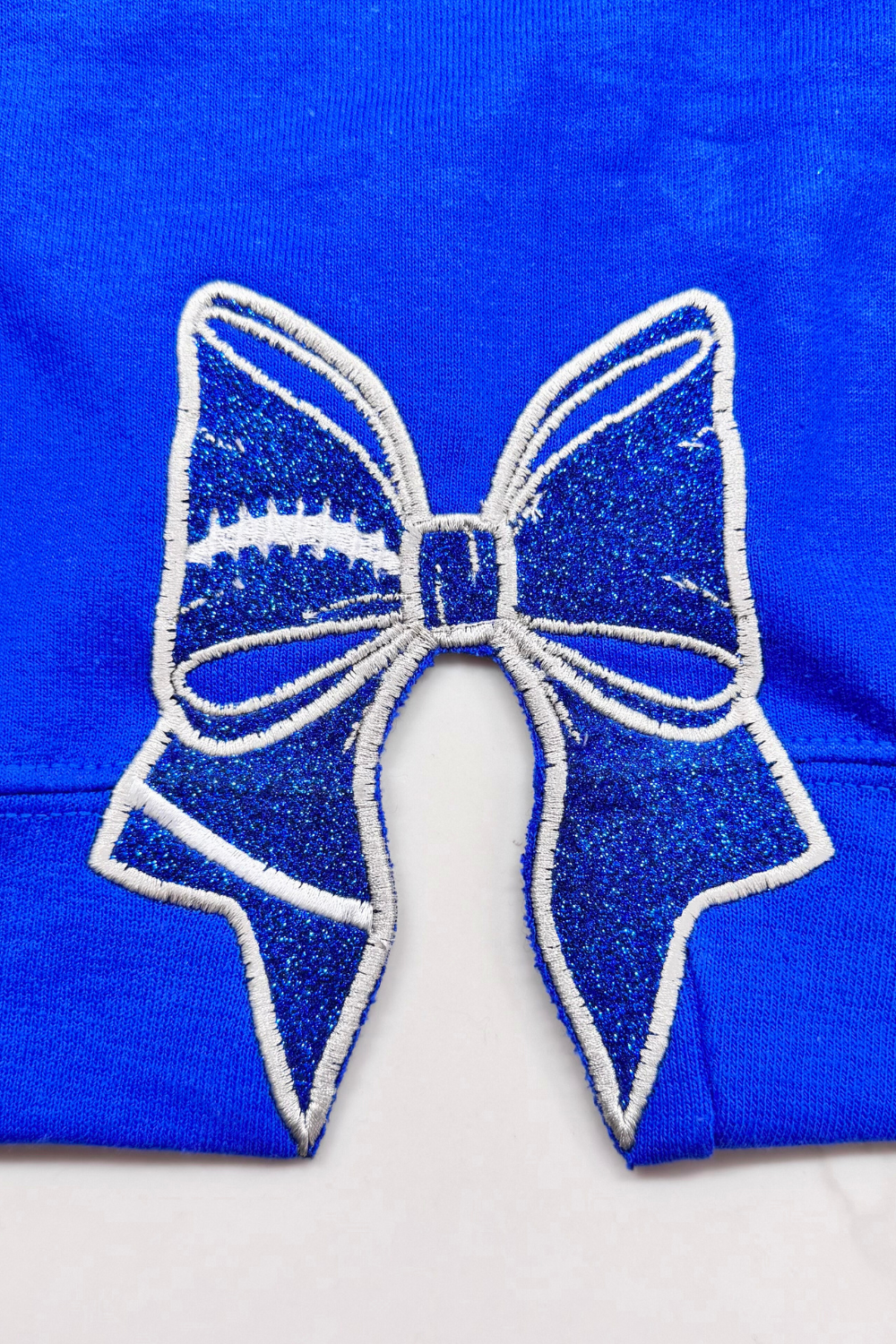 Blue Detroit Football Glitter Embroidered Sweatshirt