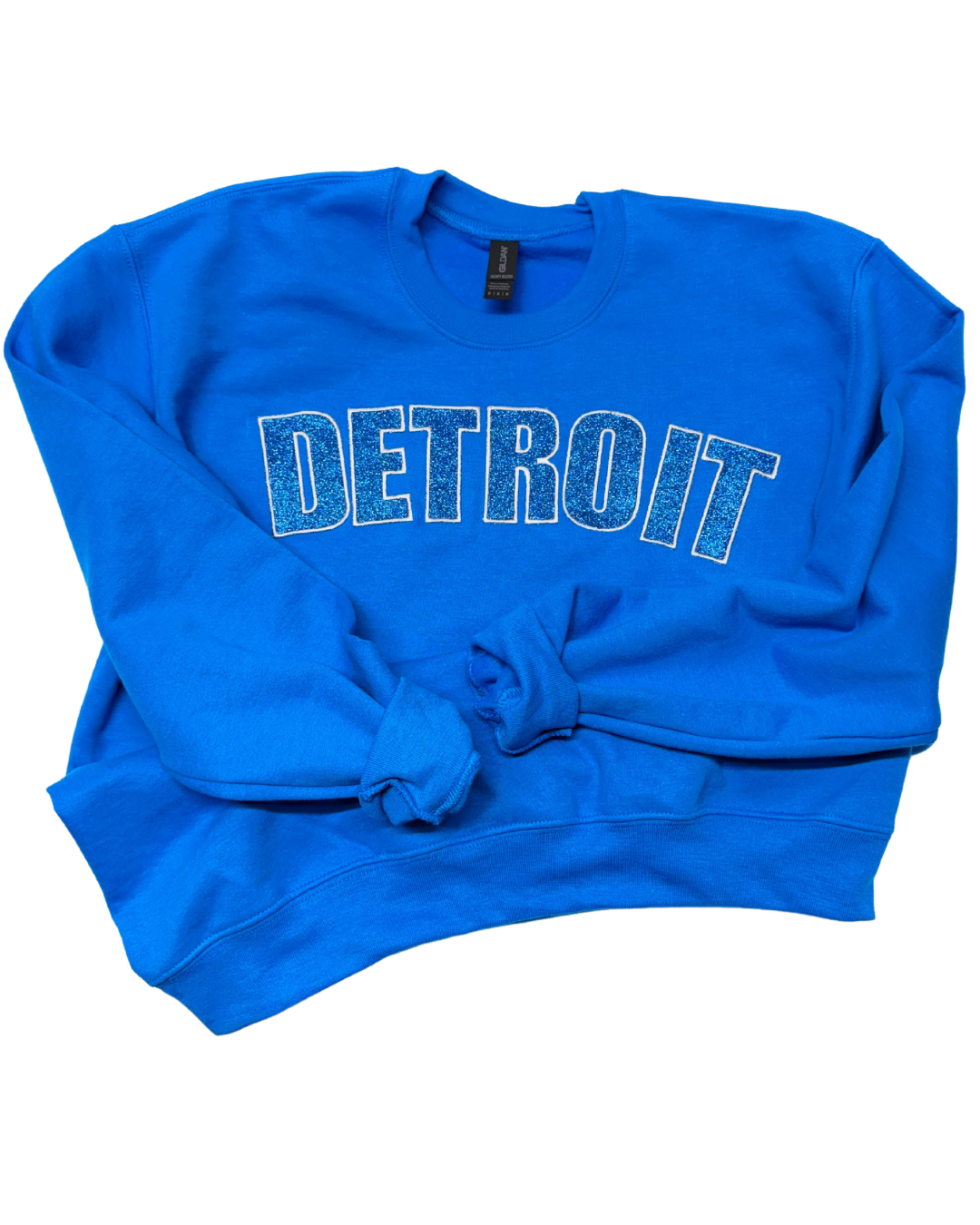 Detroit Football Glitter Embroidered Sweatshirt box lettering