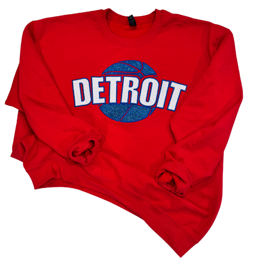 Detroit Basketball Glitter Embroidered Sweatshirt box lettering