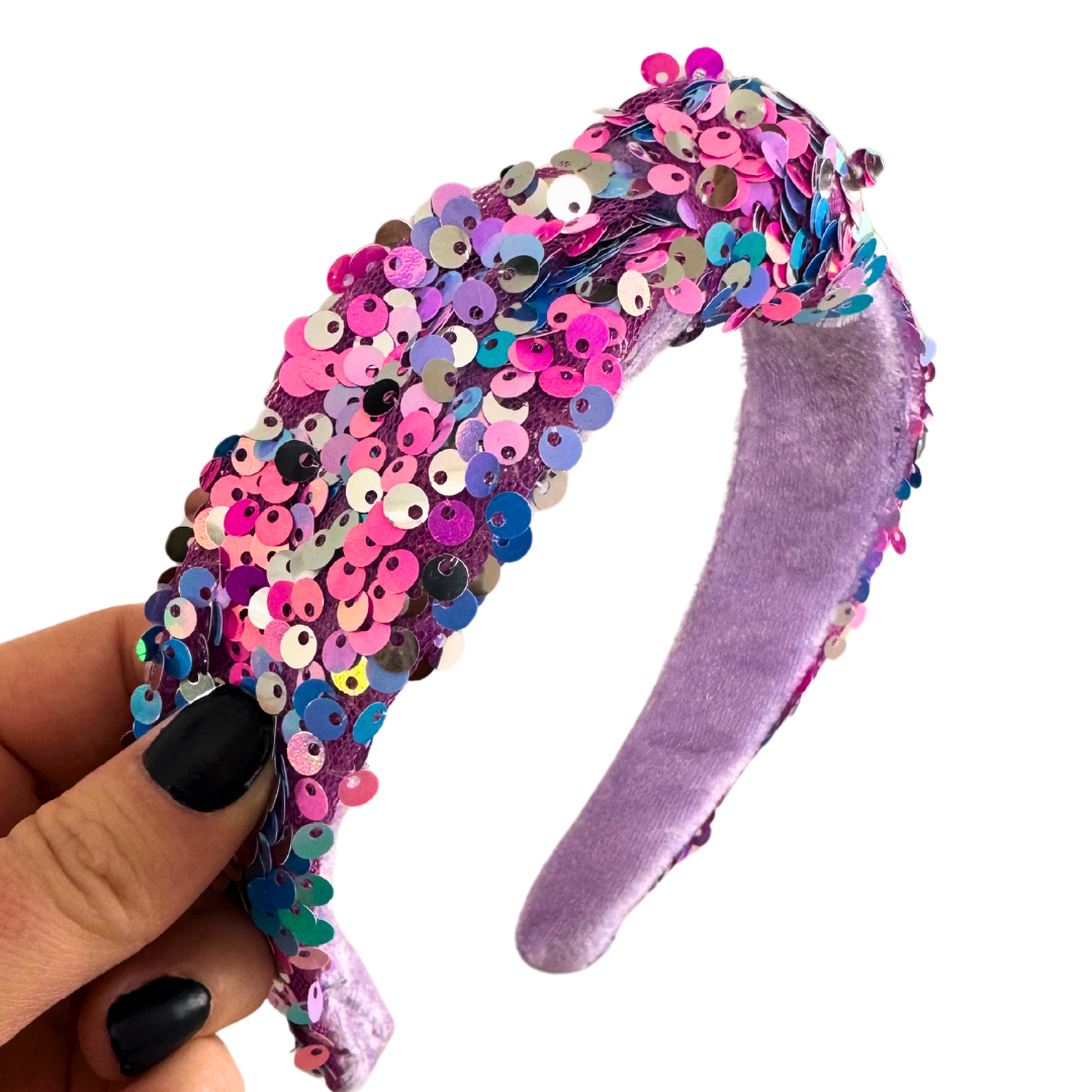 Knotted Classic Headband Purple Sequin