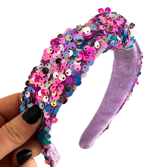 Knotted Classic Headband Purple Sequin