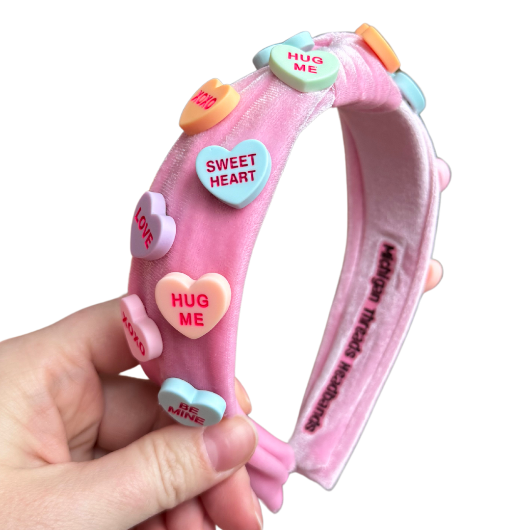 Knotted Classic Headband Pink Velvet Conversation Hearts