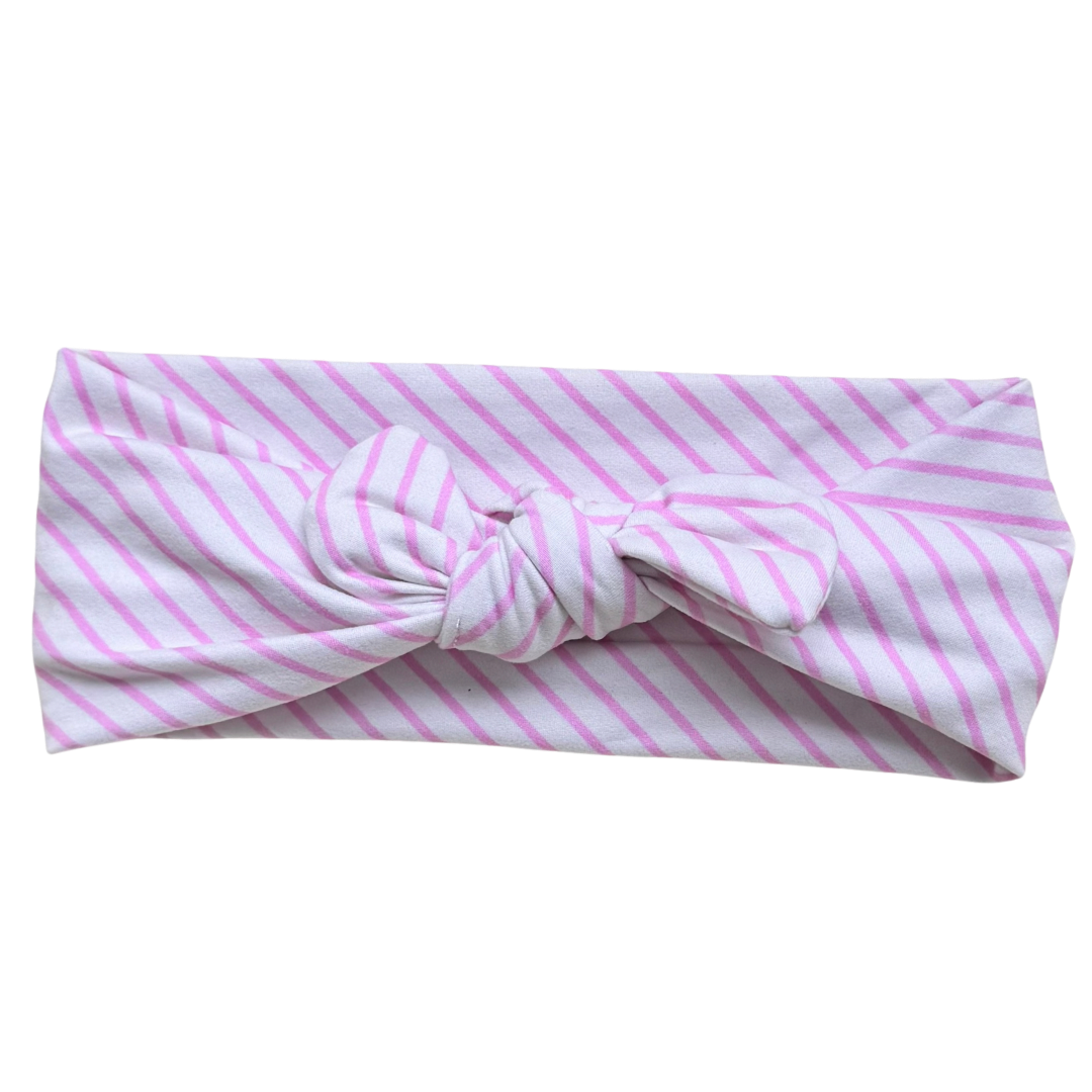 Pink Skinny Stripes Twisted Workout Headband W/ Removable Bow