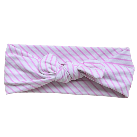 Pink Skinny Stripes Twisted Workout Headband W/ Removable Bow