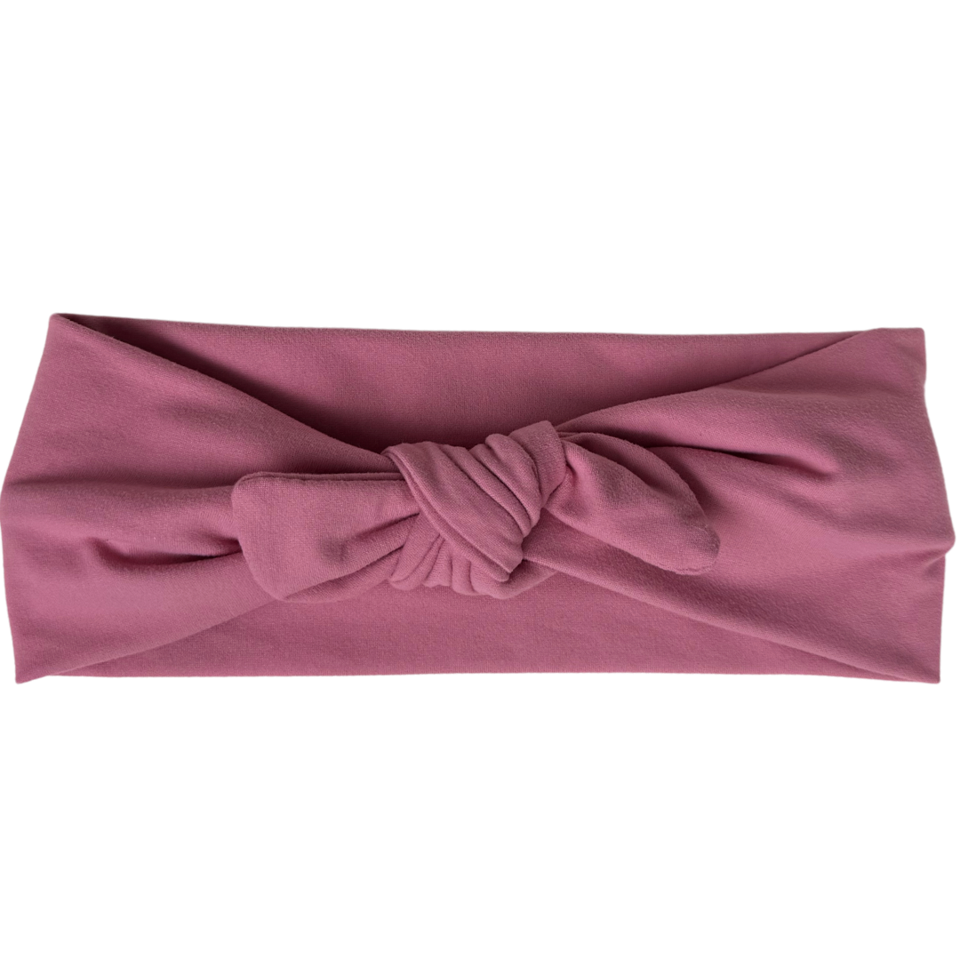 Solid Pink Twisted Workout Headband w/ Removable Bow