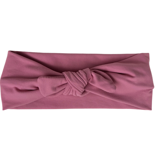 Solid Pink Twisted Workout Headband w/ Removable Bow