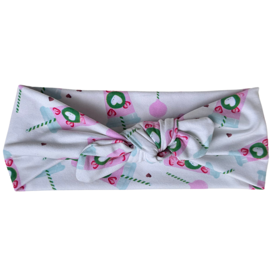 Pink Iced Coffee Twisted Workout Headband w/ Removable Bow