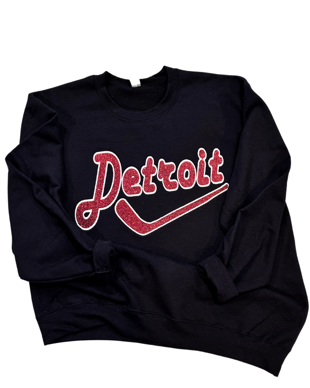 Black Detroit Hockey GLITTER Embroidered Sweatshirt