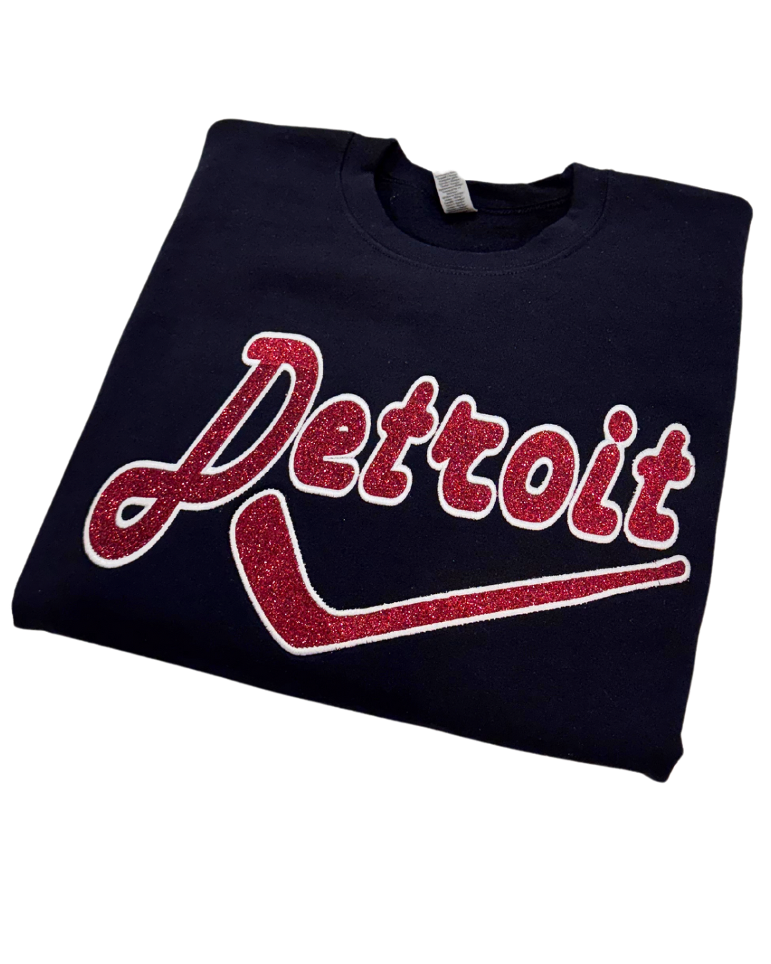 Black Detroit Hockey GLITTER Embroidered Sweatshirt