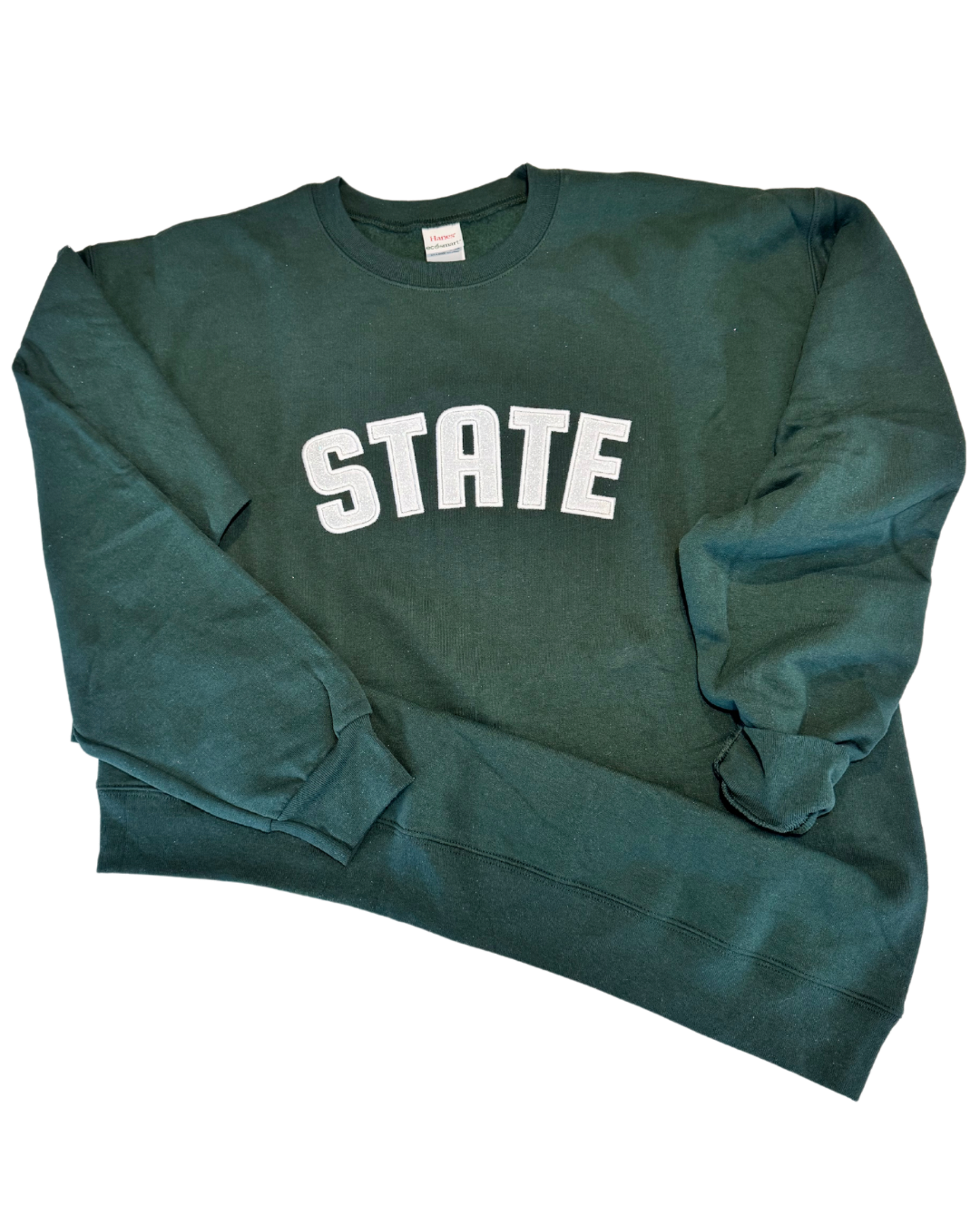 Green State with White Glow in the Dark Glitter Embroidered Crew Neck Sweatshirt