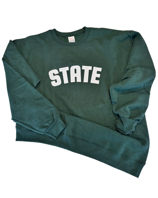 Green State with White Glow in the Dark Glitter Embroidered Crew Neck Sweatshirt