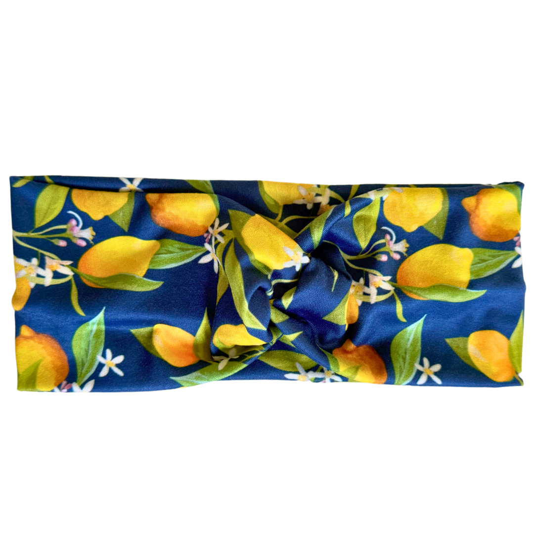 Lemon Trees on Navy Twisted - Workout Headband