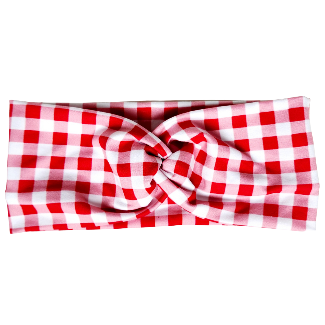 Red Gingham Twisted Workout Headband