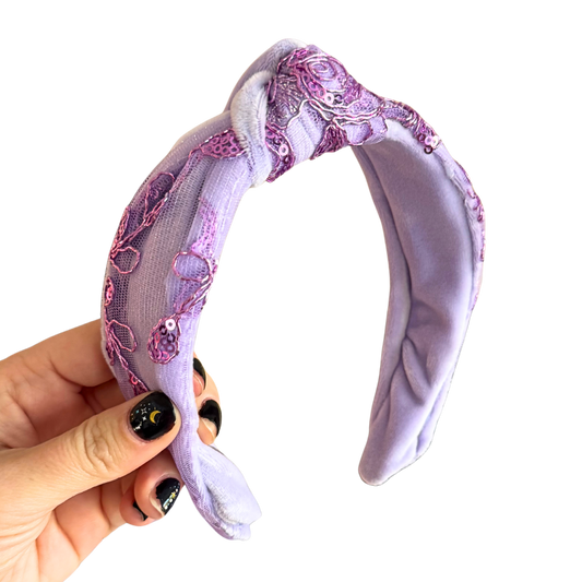 Purple Beaded Sparkle Knotted Headband