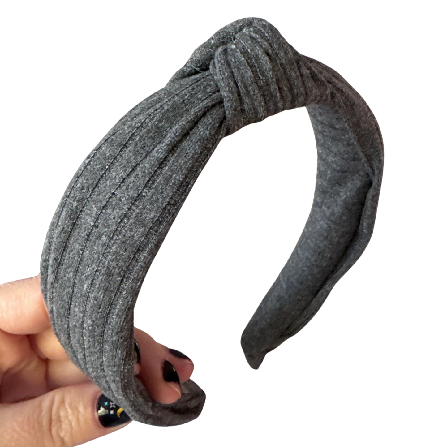 Grey Wide Rib Classic Knotted Headband